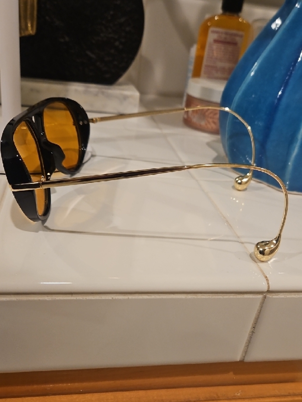 Black Frame Sunglasses with Amber Yellow Lenses - Picture 3 of 7